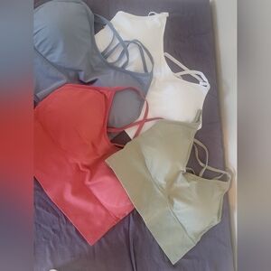 Women's Strappy Sports Bra Set - Coral, Dusty Blue, White, Sage Green